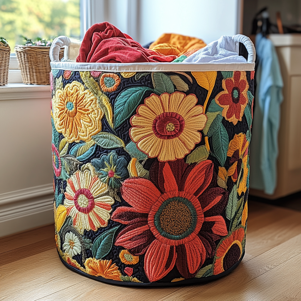 Quilted laundry basket with floral pattern by Louise London