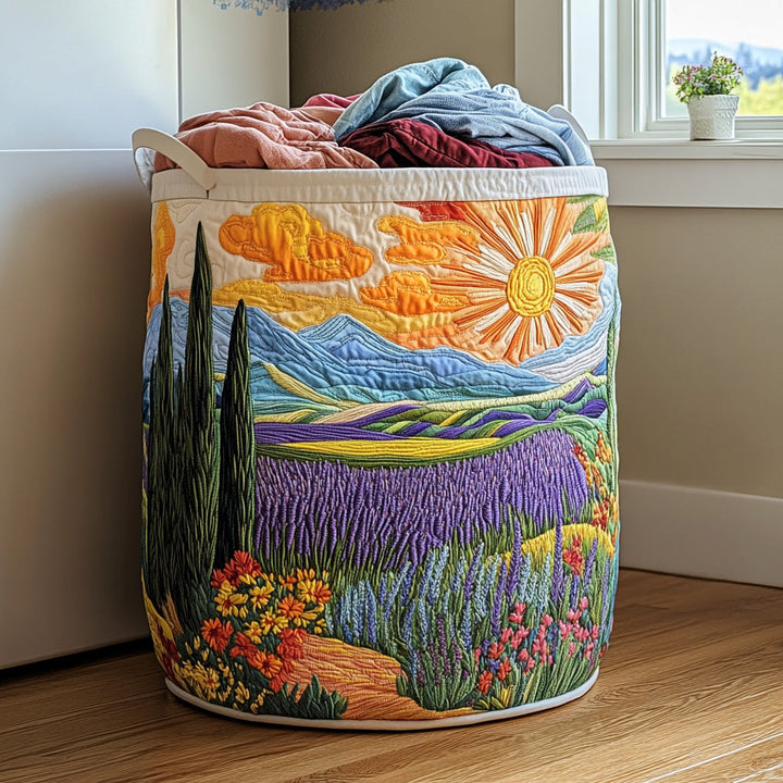 Quilted laundry basket with floral pattern by Louise London