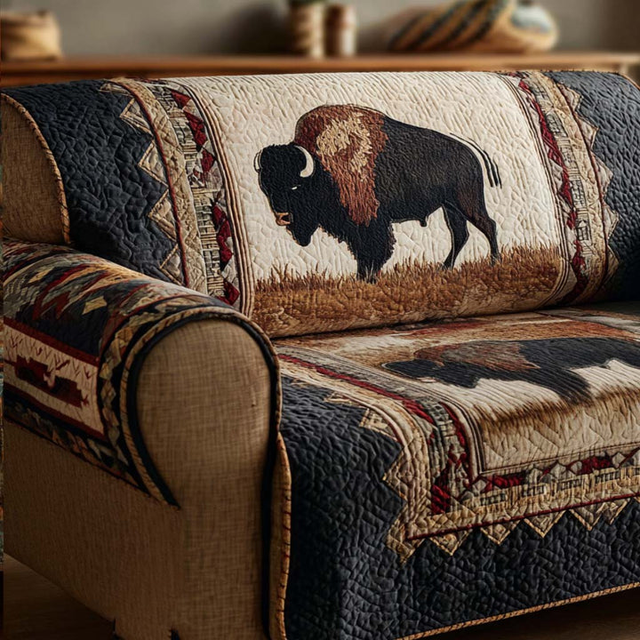 Quilted sofa cover with prairie bison – Louise London