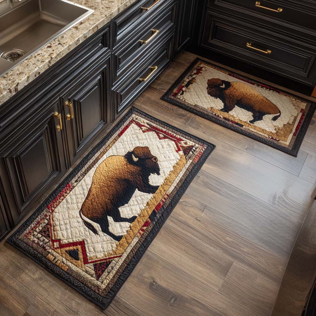 Non-slip kitchen rug with bison and natural spirit by Louise London