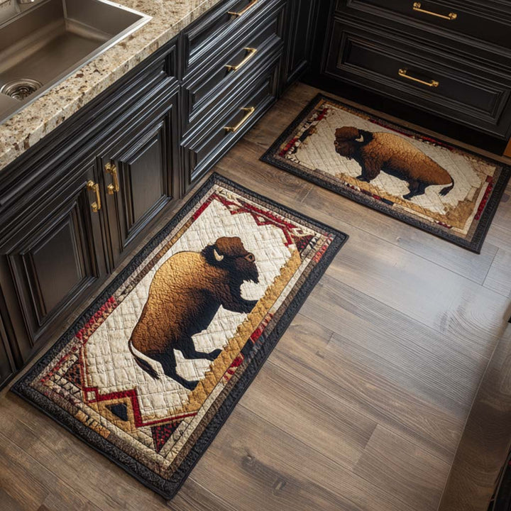 Non-slip kitchen rug with bison and natural spirit by Louise London