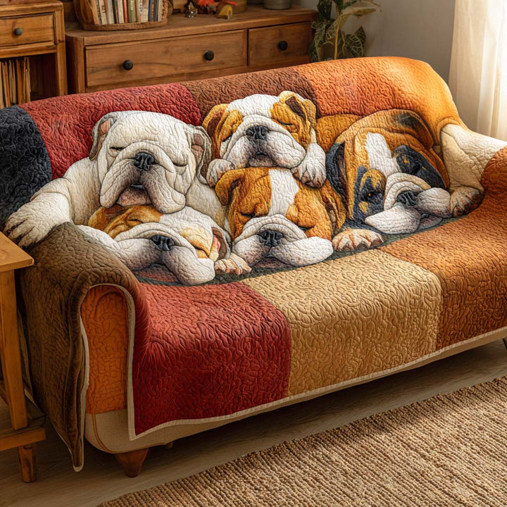 Quilted sofa cover with Bulldog at rest – Louise London