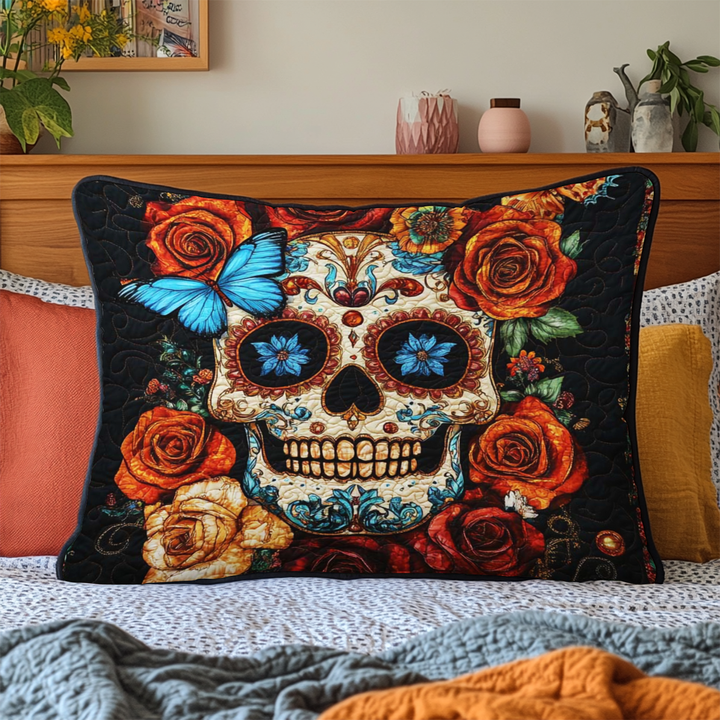 Quilted cushion cover with skull and butterfly NCU0NT7983