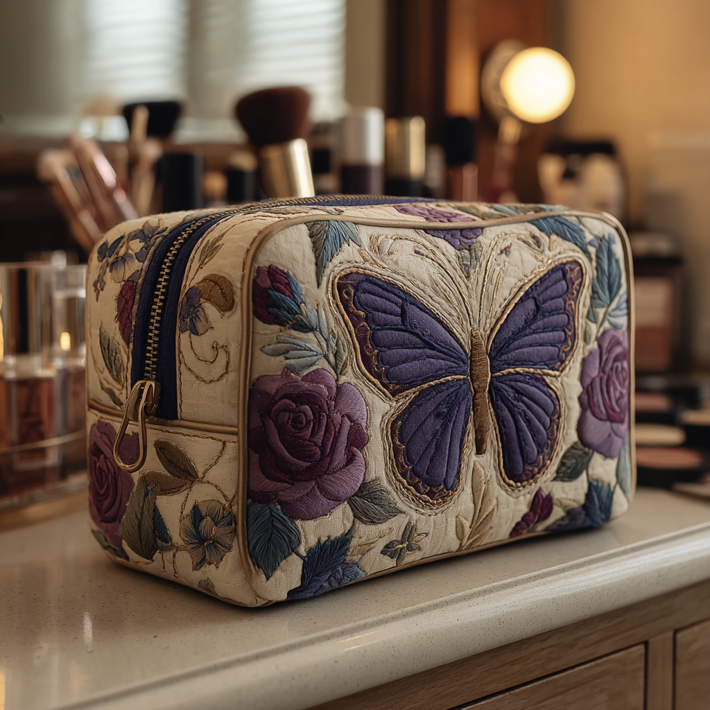 Butterfly Bloom quilted makeup bag – Louise London