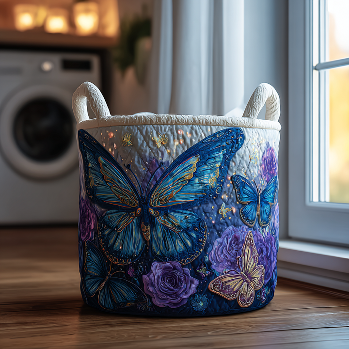 Quilted laundry basket with butterflies and flowers by Louise London