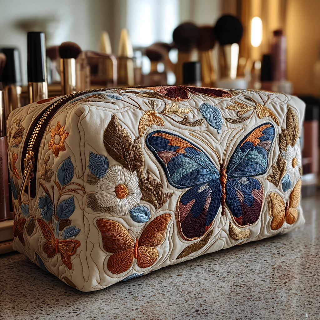 Butterfly Whisper quilted makeup bag – Louise London