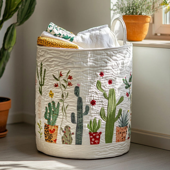 Quilted laundry basket with cactus by Louise London
