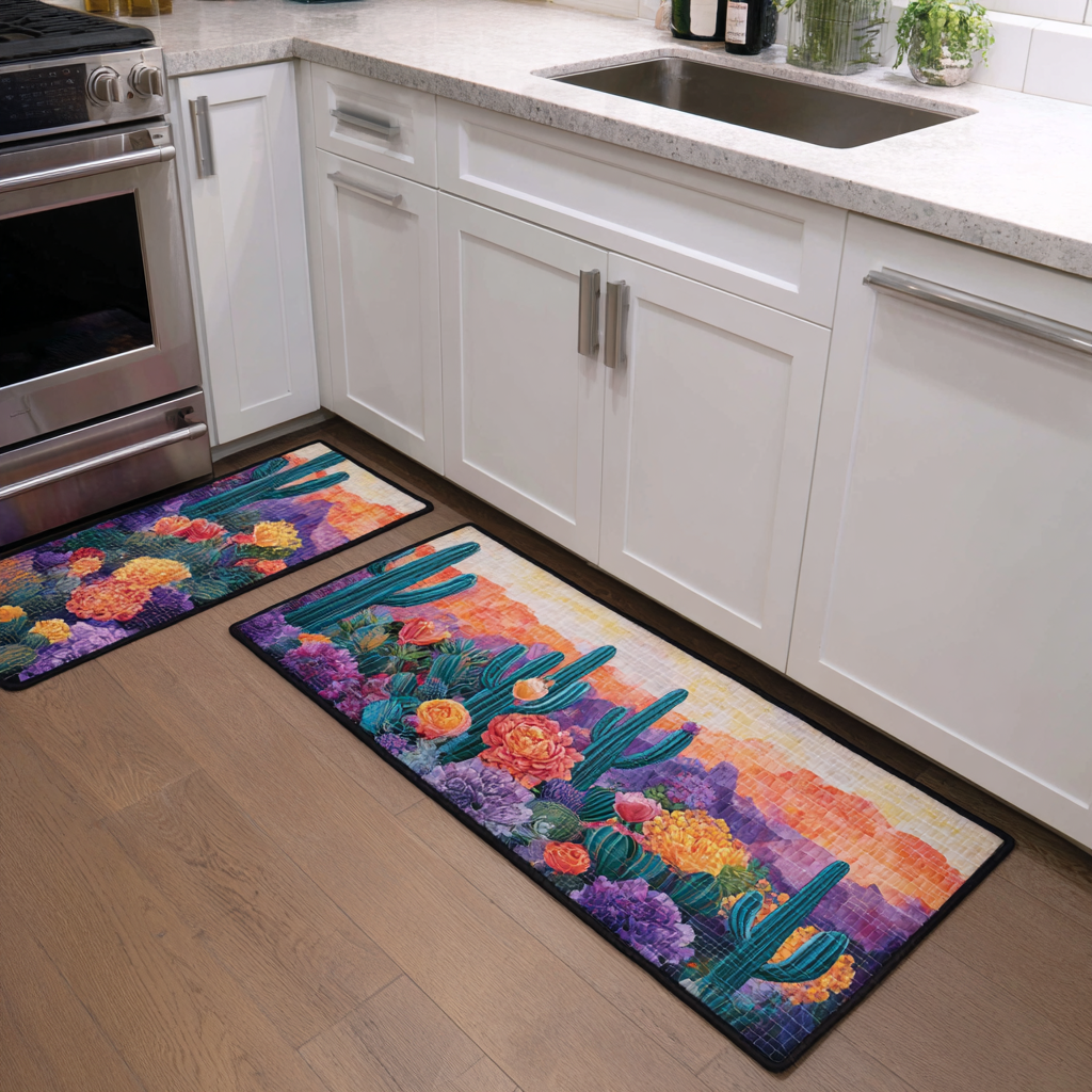 Non-slip kitchen rug with cactus garden by Louise London