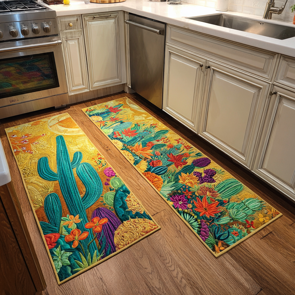 Non-slip kitchen rug with cactus and desert landscape by Louise London