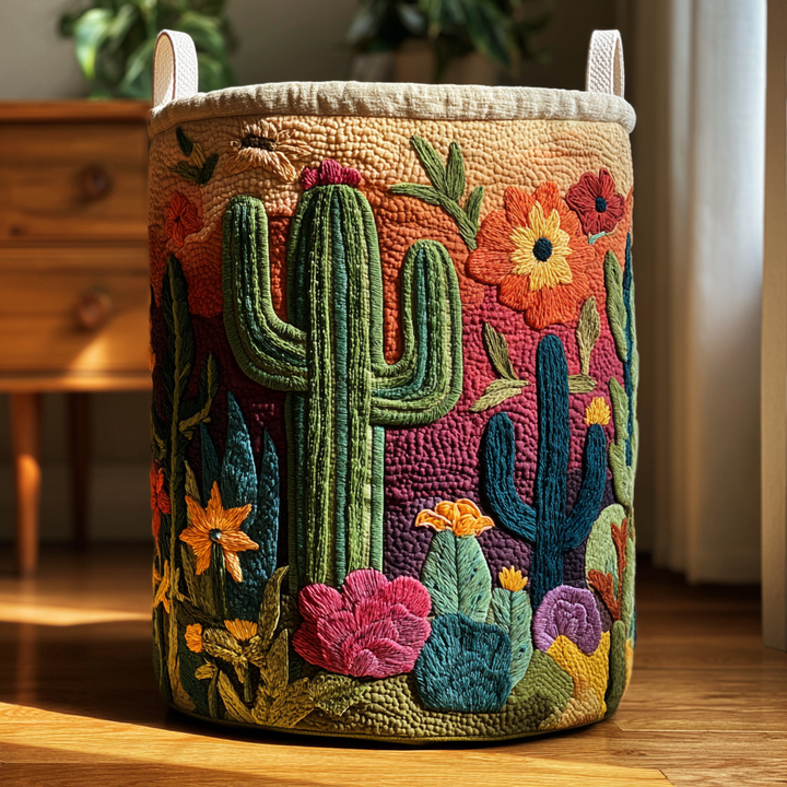 Quilted laundry basket with cactus by Louise London