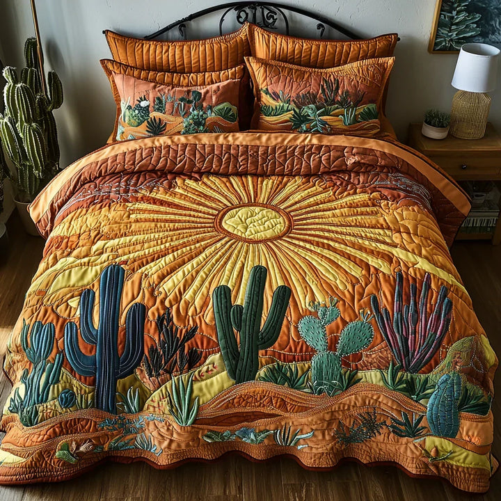 Quilted Bed Cover 3 Pieces - Dawn Over the Cacti by Louise London - product image 1