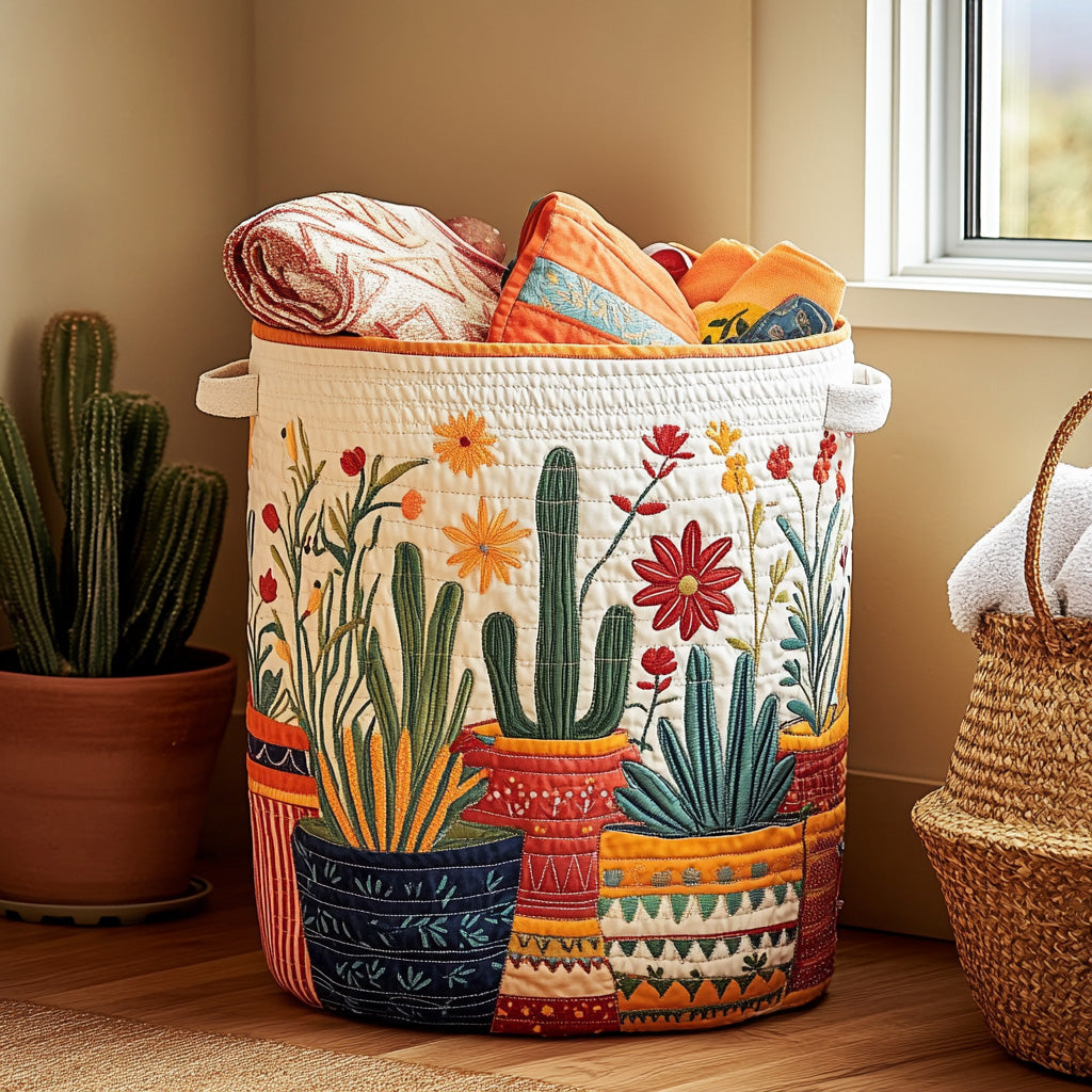 Quilted laundry basket with cactus by Louise London