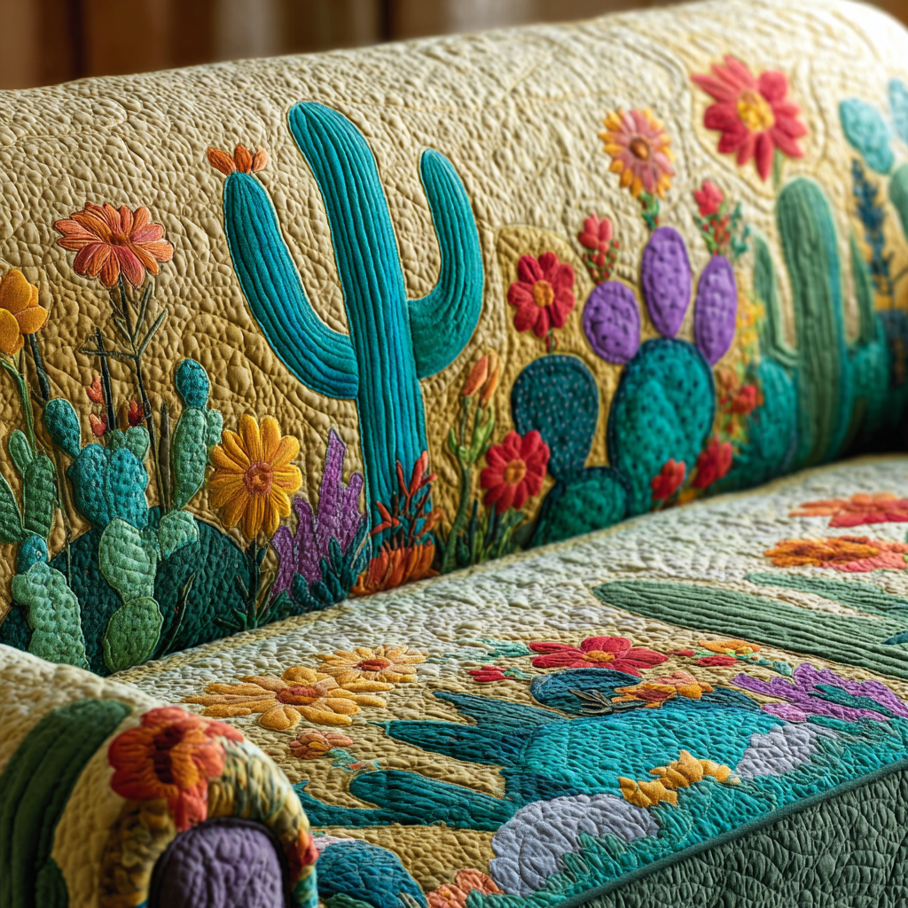 Quilted sofa cover with sunset cactus – Louise London