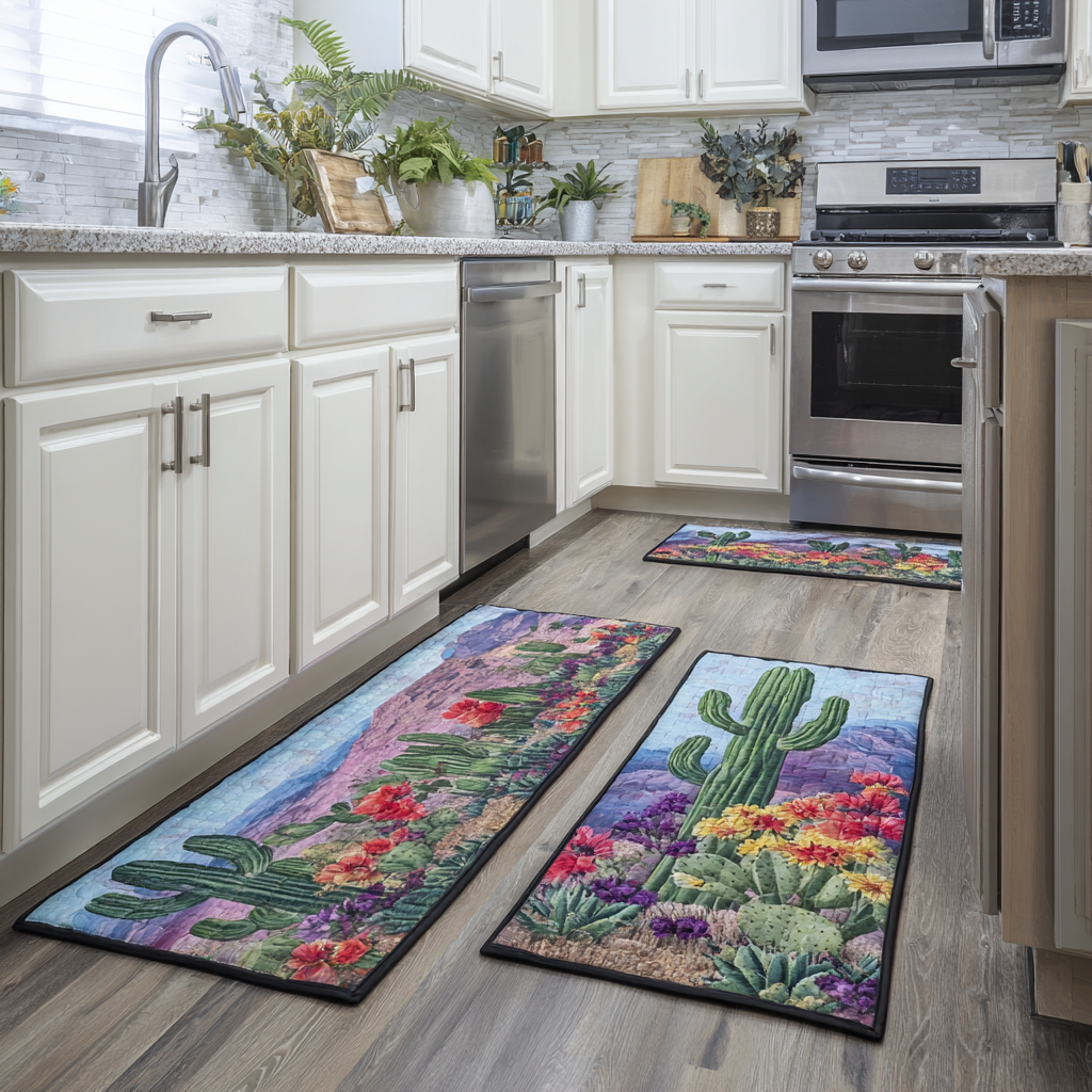 Non-slip kitchen rug with cactus and desert landscape by Louise London