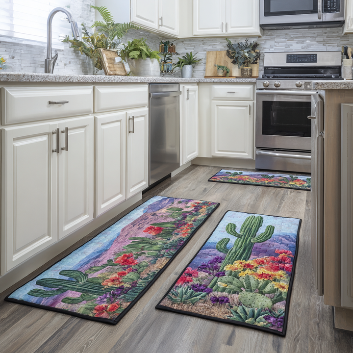 Non-slip kitchen rug with cactus and desert landscape by Louise London