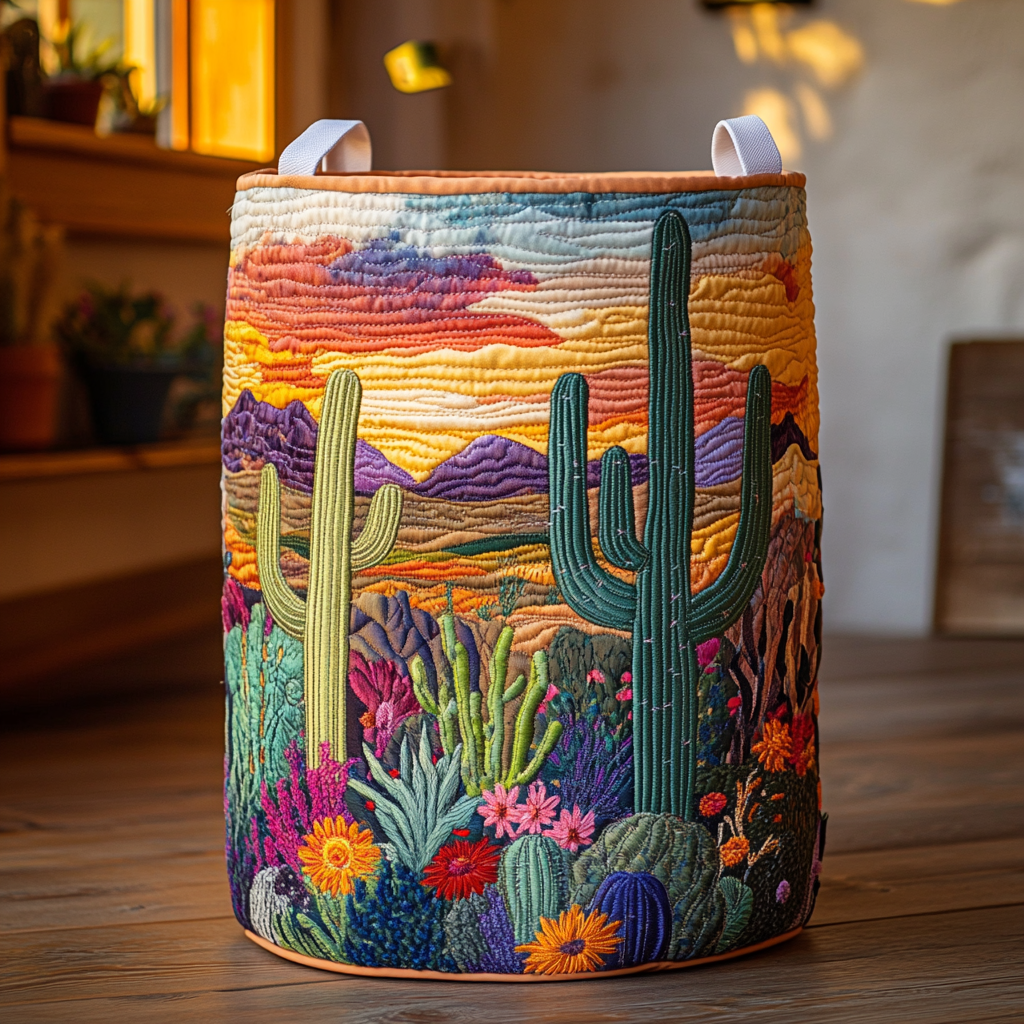 Quilted laundry basket with cactus by Louise London