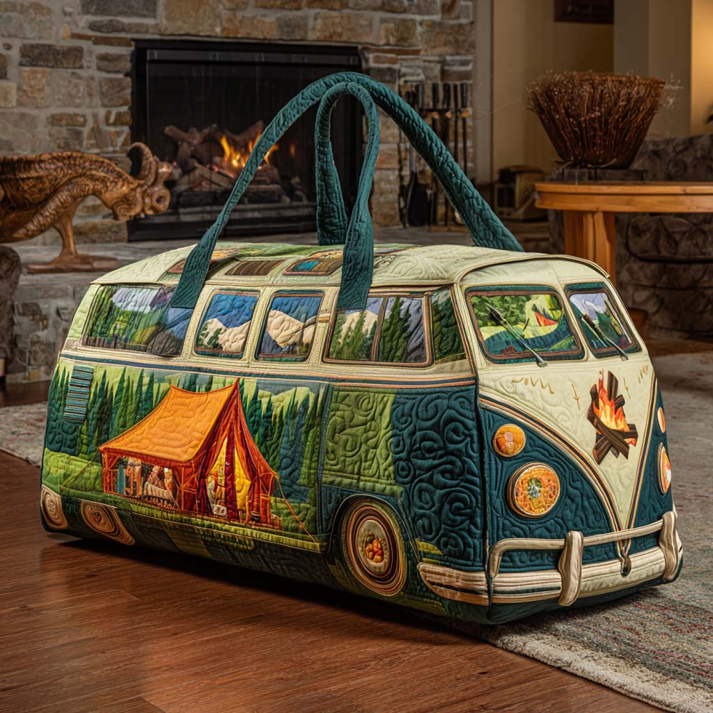 Quilted Travel Bag with Camping Van by Louise London