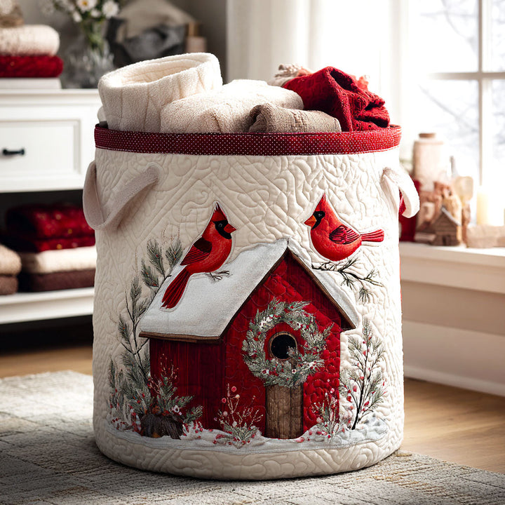 Quilted laundry basket with red cardinal by Louise London