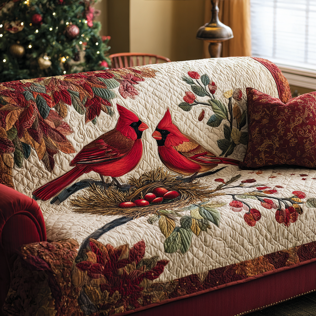 Quilted Sofa Cover with Cardinals – Louise London