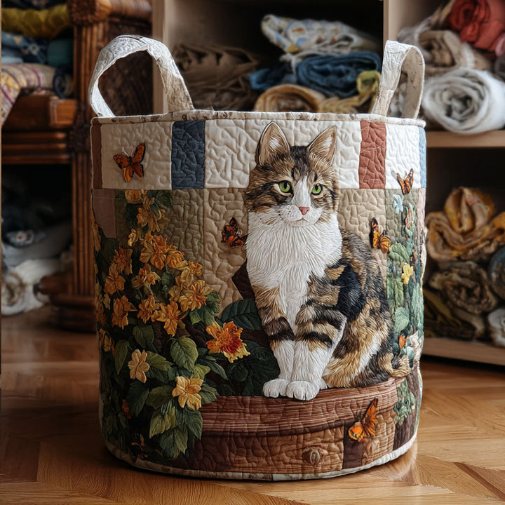 Quilted laundry basket with cats and flowers NCU0PTT1933