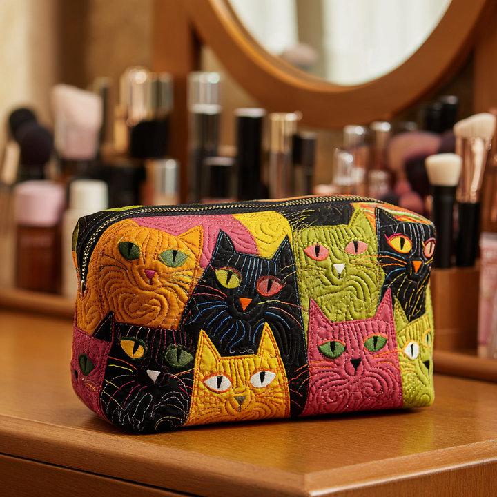 Cat Garden quilted makeup bag – Louise London