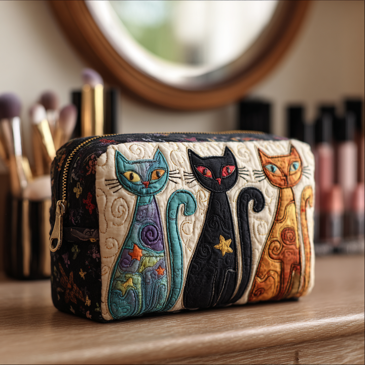 Cat Glow quilted makeup bag – Louise London