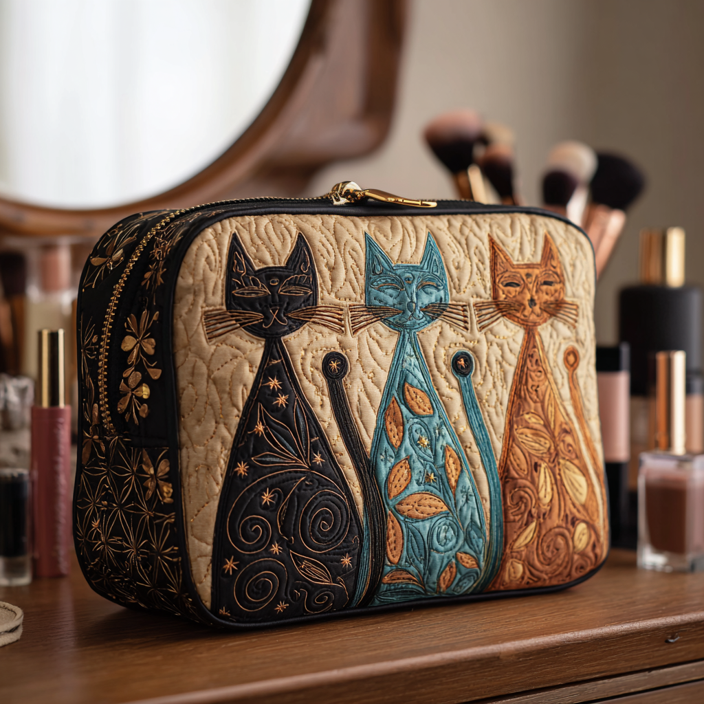 Cat Harmony quilted makeup bag – Louise London