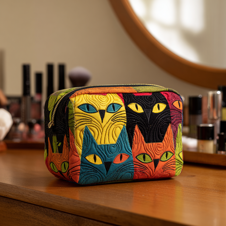 Cat Magic quilted makeup bag – Louise London