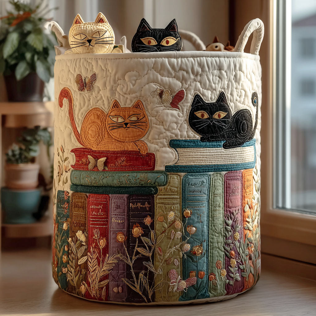 Quilted laundry basket with cats by Louise London