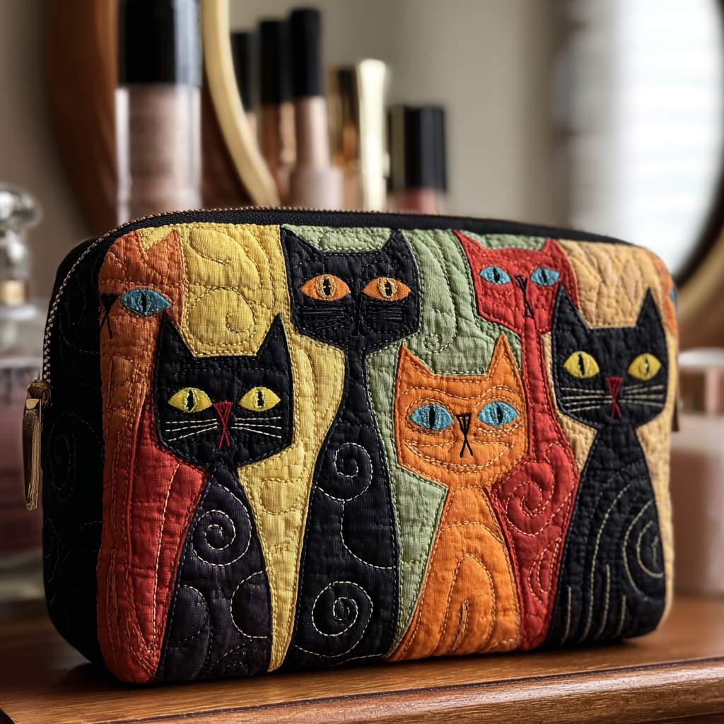 Cat Spirit quilted makeup bag – Louise London