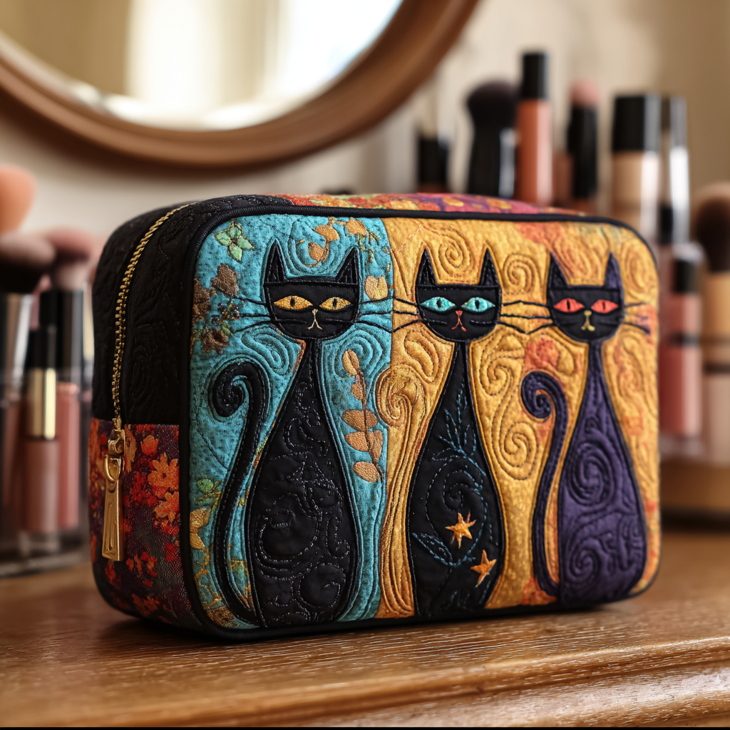 Cat Wonder quilted makeup bag – Louise London