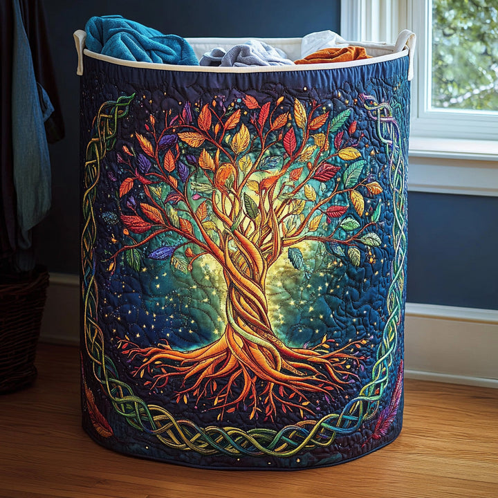 Quilted laundry basket with natural landscape – product image 5