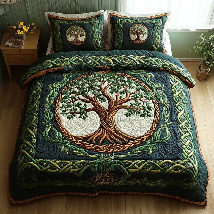 Quilted Bed Cover Set - Tree of Life