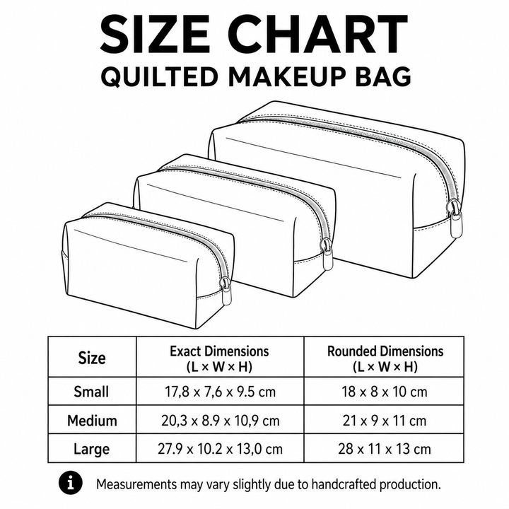 Quilted makeup bag size chart – Louise London