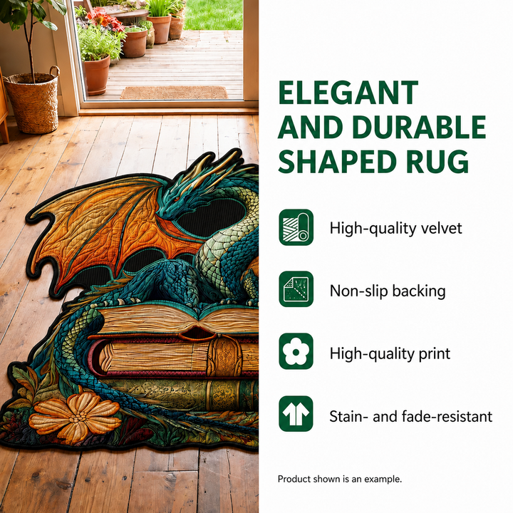 Shaped rug features: velvet finish, non-slip backing and high-quality print