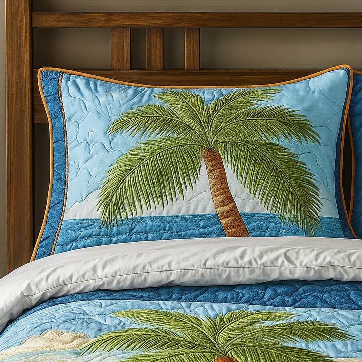 Quilted pillow cover with island breeze by Louise London