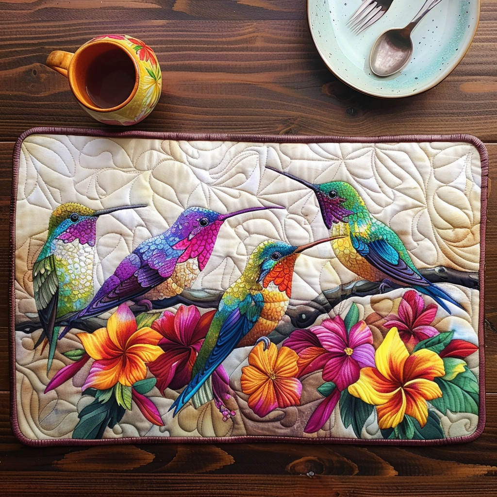 Quilted Placemat with Cheerful Birdsong by Louise London