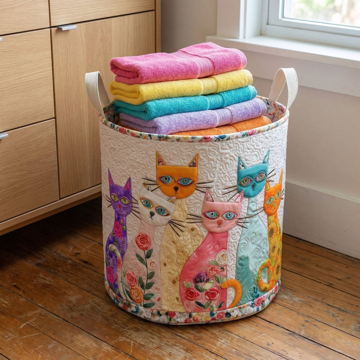 Quilted laundry basket with cheerful cat NCU0PTT3034