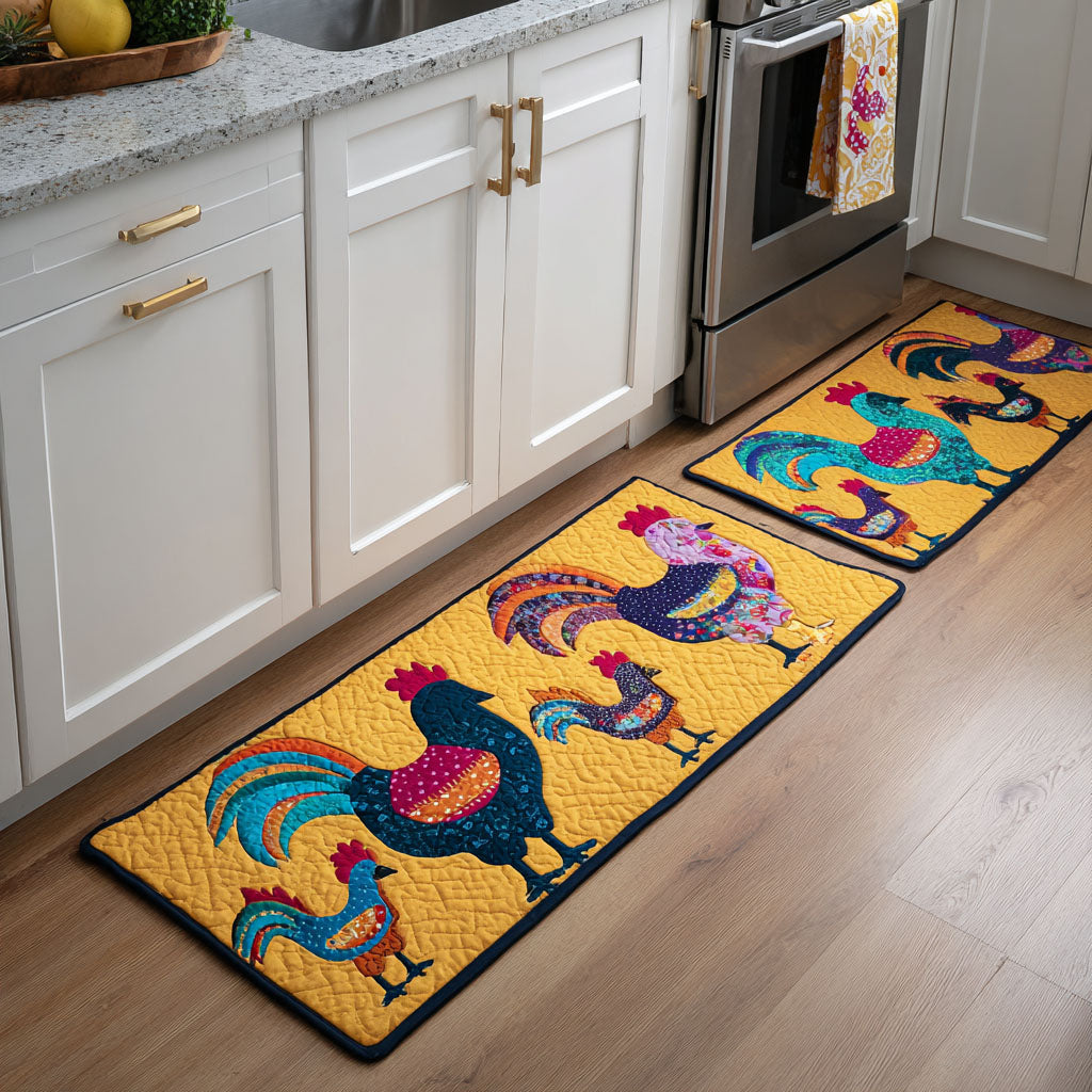 Non-slip kitchen rug with chickens and flowers by Louise London
