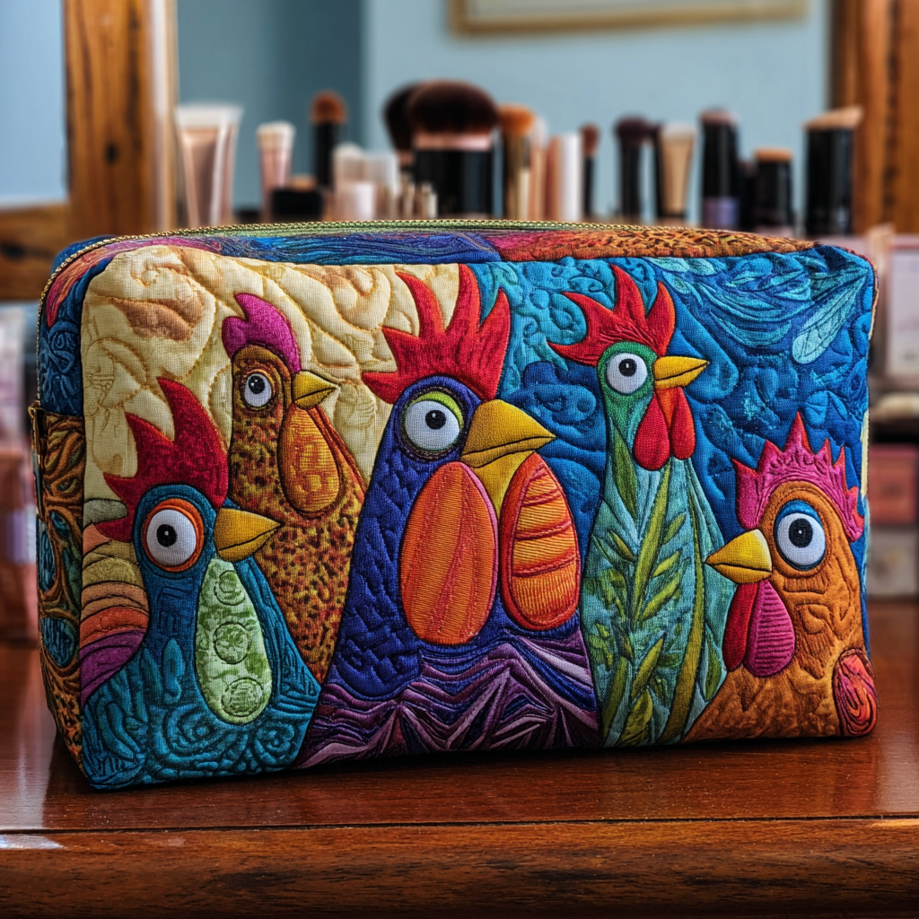 Chicken Bloom quilted makeup bag – Louise London