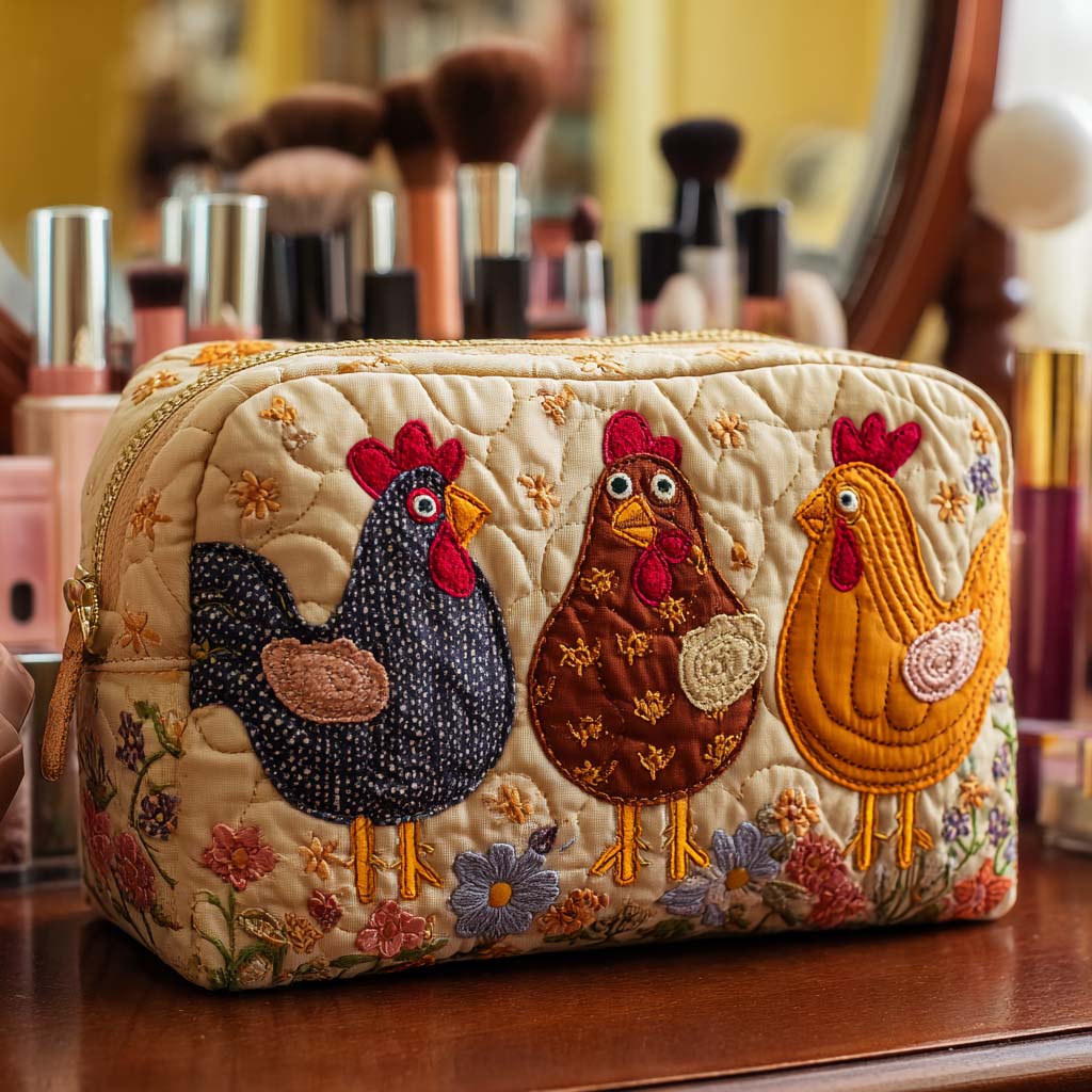 Chicken Charm quilted makeup bag – Louise London