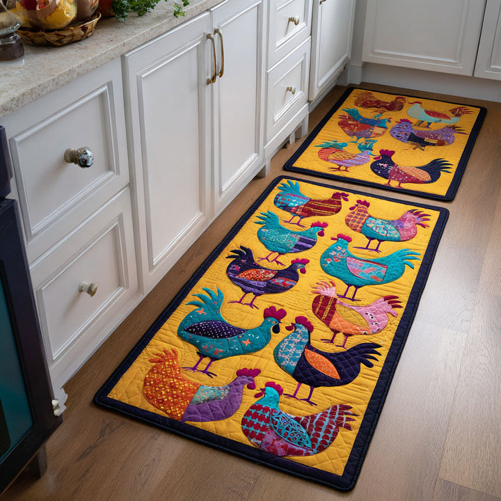 Non-slip kitchen rug with decorative chickens by Louise London