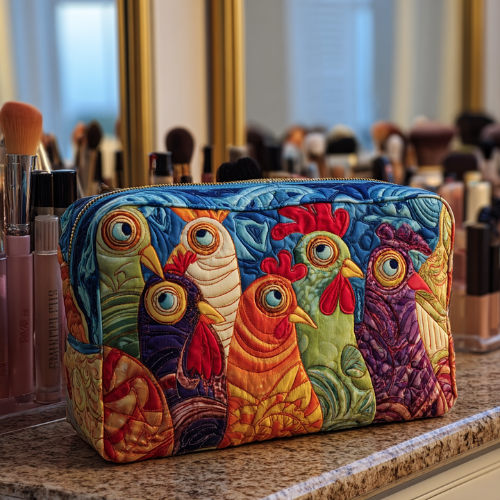 Chicken Garden quilted makeup bag – Louise London