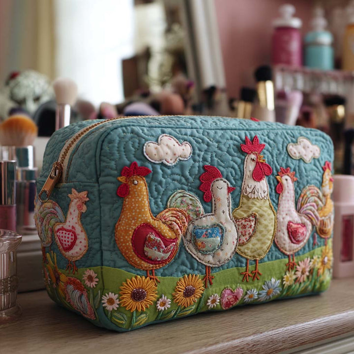 Chicken Garden quilted makeup bag – Louise London