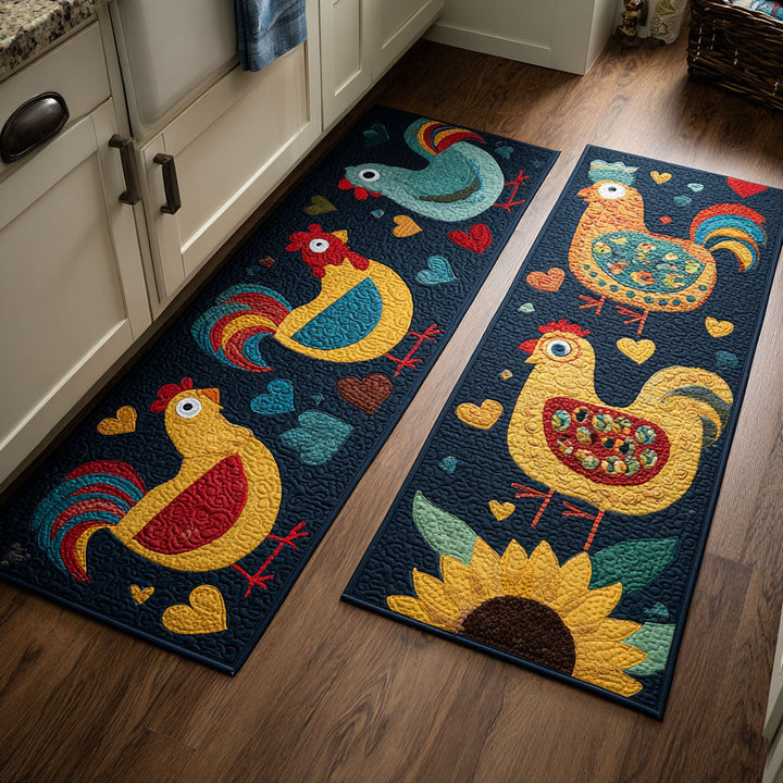 Non-slip kitchen rug with decorative chickens by Louise London
