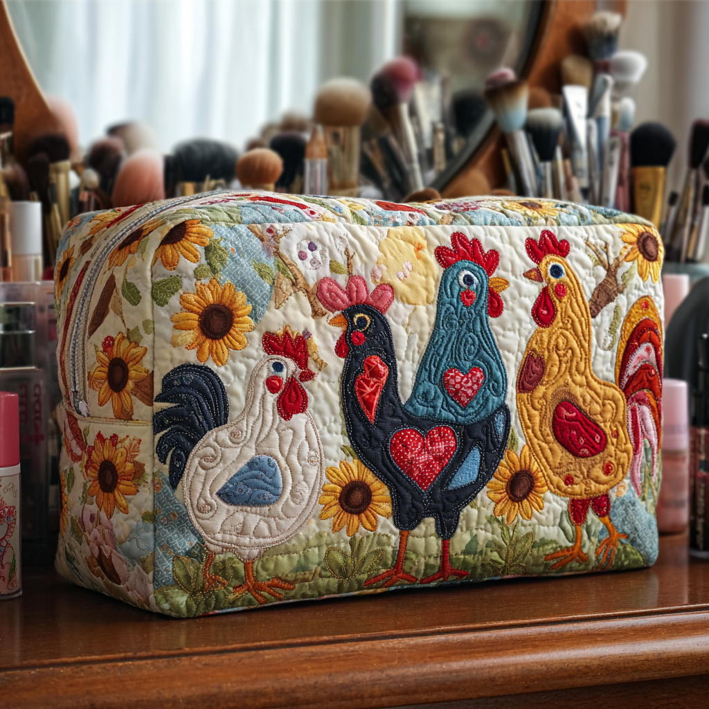 Chicken Grove quilted makeup bag – Louise London