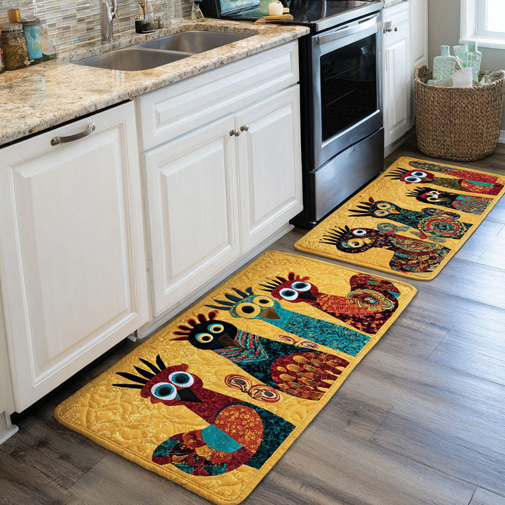 Non-slip kitchen rug with country-style chickens by Louise London