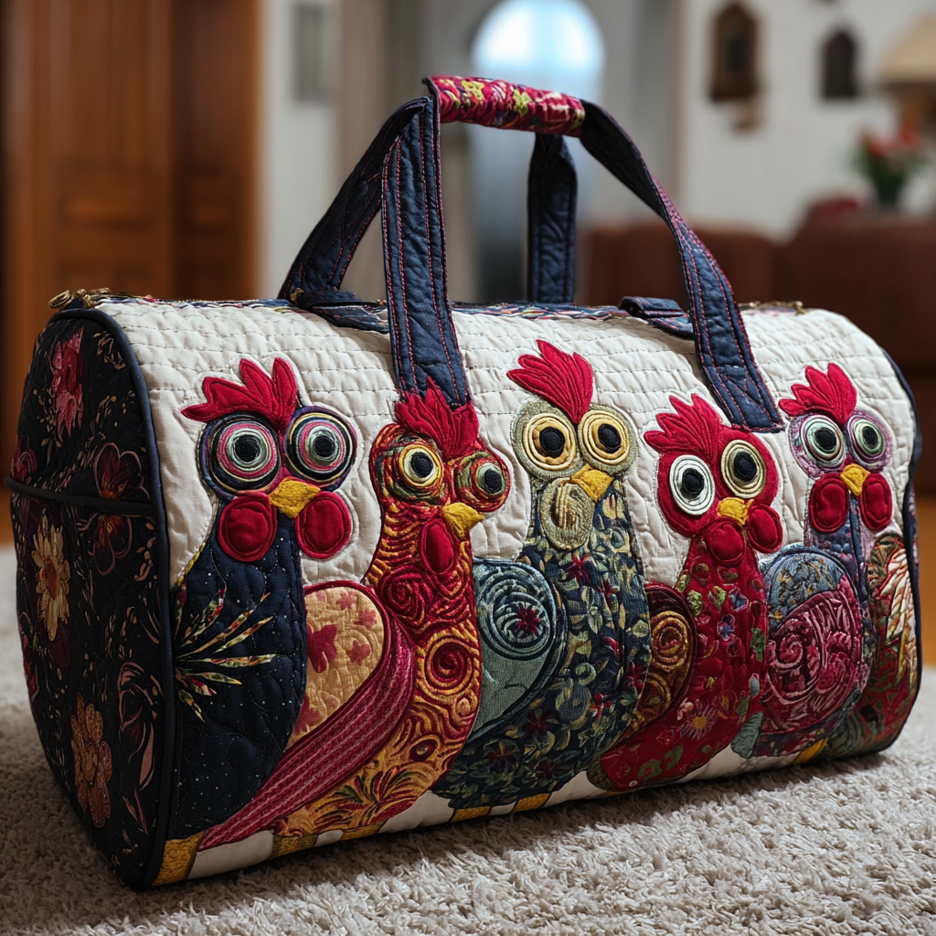 Quilted Travel Bag with Country Chickens by Louise London