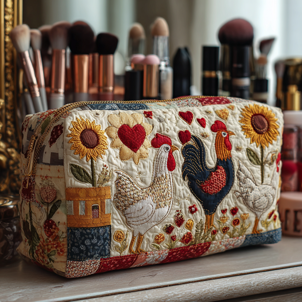 Chicken Valley quilted makeup bag – Louise London