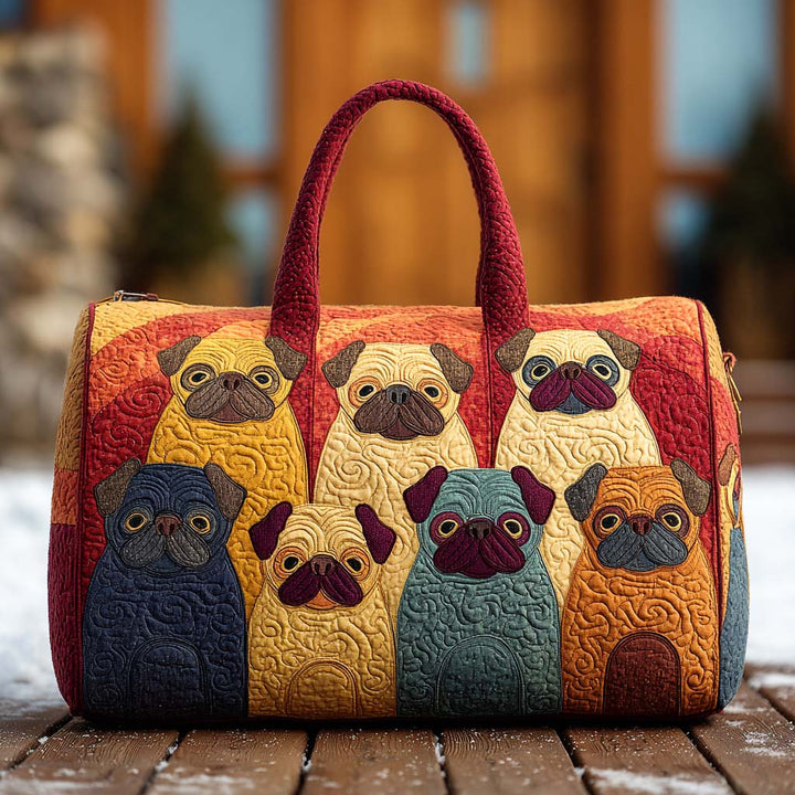 Quilted Shoulder Travel Bag with Cheerful Pug by Louise London